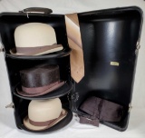 Vintage 3-Tier Hat Box Carrier with 3 Men's Hats