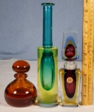 3 Murano & BPK Glass Perfumes and Bud Vase