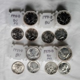 4 Rolls Uncirculated Kennedy Half Dollars - 1971-D, 1979-D, 1991 and 1992-D