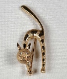 14k Gold Cat Pin with Diamond Eyes