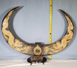 Water Buffalo Horn DisplaycHeavily Carved with Dragons