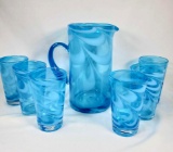 MCM ...Blue And White Swirl Art Glass Ice Tea Set