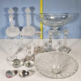 Tray Lot of Cut Crystal Bowls, Decanters and More