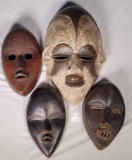 4 Vintage Hand Carved African Ceremonial Masks