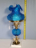 Fenton Colonial Blue Rose Embossed Student Table Lamp