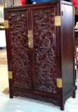 Asian Rosewood Carved 2 Door Cabinet