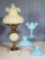 Fenton Custard Satin Poppies Table Lamp and Other Fenton Glass