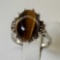 10K White Gold Tiger Eye & Diamond Ring