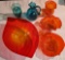 6 Pcs Orange and Aqua MCM Mid Century Modern Retro Vintage Art Glass Bowls and Vases Incl Blenko