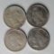 4 US Silver Peace Dollars - 1922, 1922-D, 1922-S and 1923