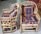 Pair Of Blonde Bamboo Rattan Side Chairs With Fabric Cushions