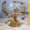 Wheel Cut Crystal Compote on Brass Floral Pedestal with Leaf and Flower Twining Accents