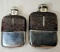2 Antique Glass Hip/Pocket Flasks with Removeable Silverplate Cup Bases, Crocodile Top Wraps