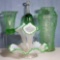 Green Depression and Elegant Glass Vases, Epergne Set and Bell