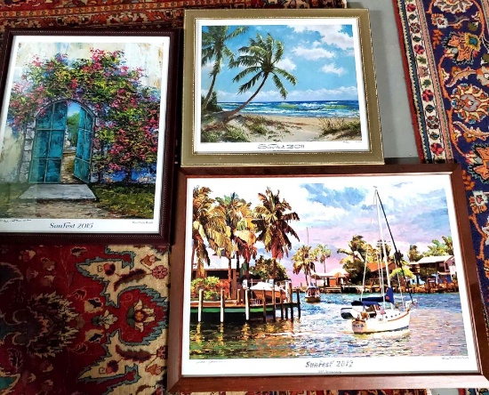 3 SunFest West Palm Beach Signed And Numbered Framed Lithographs