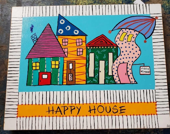 Floridian Artist Su Daitch 2005 Acrylic On Canvas "Happy House" #32