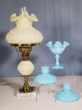 Fenton Custard Satin Poppies Table Lamp and Other Fenton Glass