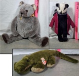 Sigikid Plush Alligator, Jeremy Spencer Jointed Bear and Wind in The Willows Mr. Badger