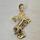 14K Gold Cross & Eagle Pendant