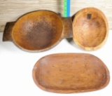 3 Hand Hewn Wood Bowls