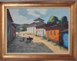 1963 Sergio Benedetti South American Townscape Oil on Canvas Painting