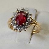 14K Yellow Gold Diamond & Ruby Ring