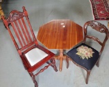 Teak Octagon Table And 2 Odd Chairs