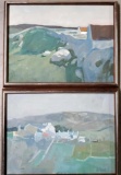 Pair Of Acylic On Canvas Abstract Landscape Paintings Signed Holbrook