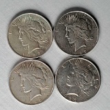 4 US Silver Peace Dollars - 1922, 1922-D, 1922-S and 1923