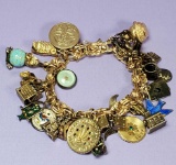 Vintage 12k Gold Filled Charm Bracelet with Approx. 25 Charms (Many Sterling)