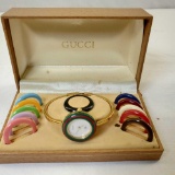 Gucci 1100L 18k GP Interchangeable Bezel Women's Bangle Watch With Box