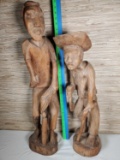 2 Ethnic Folk Art Carved Wood Statues