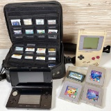 2011 Nintendo 3DS with 18 game cards & 1989 Game Boy with 4 cards