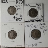 4 1865/1865 RPD-003 FS 304 Three Cent Nickel Die Variety Coins