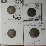 4 1865/1865 RPD-003 FS 304 Three Cent Nickel Die Variety Coins