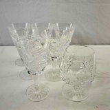 Lot Of 6 Waterford Ashling Wine Stems & 1 Lismore Brandy Snifter