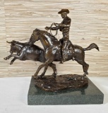 Bronze Cowboy Roping a Steer After Charles Marion Russell