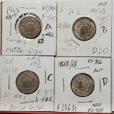 4 1868 Rev 68 Shield Nickel Die Varieties 