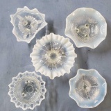 5 Antique White/ French Opalescent Novelty Bowls