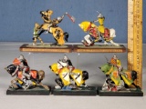 5 Hand Painted Metal Medieval Knights on Horseback with Victims