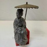 Meiji Bronze Japanese Woman With Umbrella Sculpture
