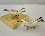 Pair Of Fine Silver Cannetille Filigree And Mother Of Pearl Footed Salt Cellars