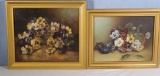 2 Antique Oil On Canvas Paintings of Posies, One Signed M Payne '97