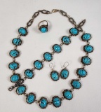 Vintage 4 Pc. Jewelry Suite of Faux Turquoise Set in .800 Silver