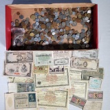 Collection of Vintage Foreign Coins and Currency