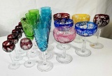 19 Pcs. of Harlequin Colored Cut to Clear Crystal Stemware