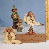 6 Thomas Clark Gnome Pecan Resin Figures - Sign, pr Angels, Blarney, and Madre