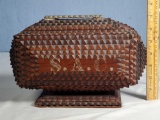 Antique tramp Art Box with tiered foot