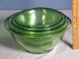 4 Stack Green Depression Glass Mixing Bowls