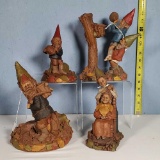 5 Thomas Clark Pecan Resin Gnome Figurines -Slam and Dunk, Tree Basket, Shear Delight and McEver